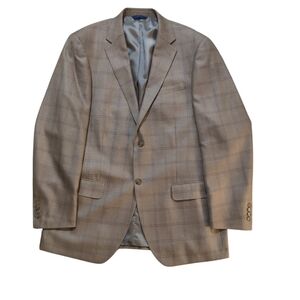 T. Harris Blazer, sports coat suit jacket, silk wool blend, window pane, men 42L